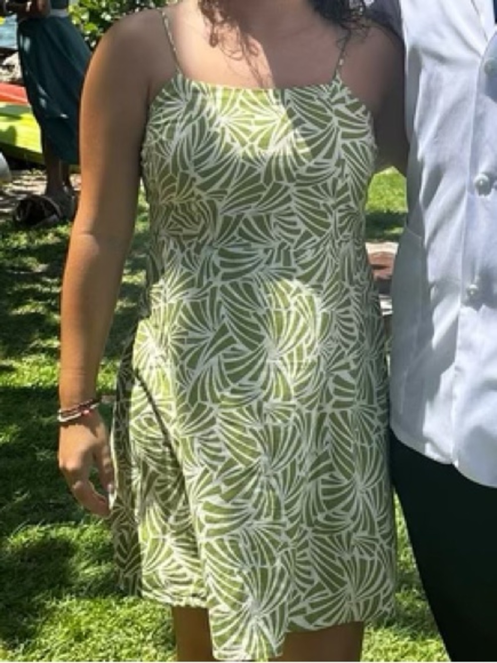 Monteau Green and White Tropical Print Mini Dress